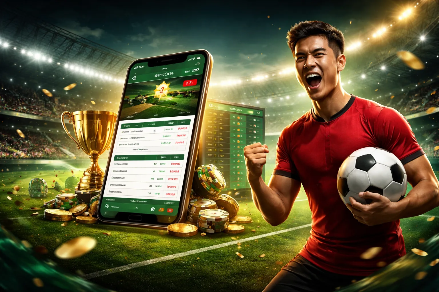 Sân vận động với ánh đèn rực rỡ, biểu tượng cho cá cược thể thao 68bet